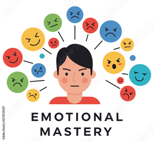 Emotional mastery with man managing his emotions. Mental health concept. Minimalist flat design