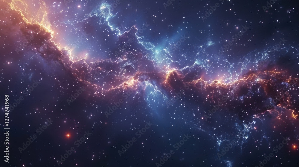 Realistic space scene with a nebula, shining stars, and swirling cosmic dust Realistic space scene with a nebula, shining stars, and swirling cosmic dust