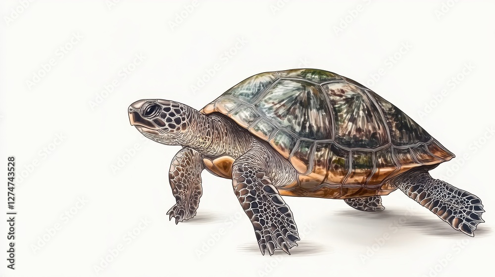 Obraz premium Detailed illustration of a majestic sea turtle on white background