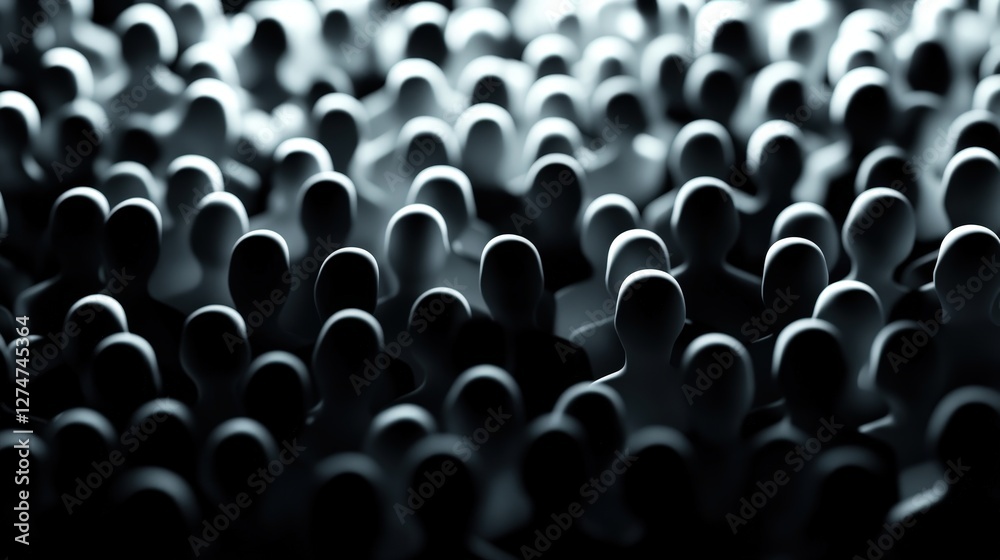 Obraz premium This striking image features a multitude of faceless figures, creating a dramatic and thought-provoking atmosphere that explores themes of individuality within a collective.