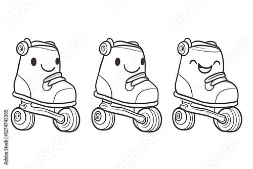 Little roller skate with tiny wheels, smiling cheerfully.