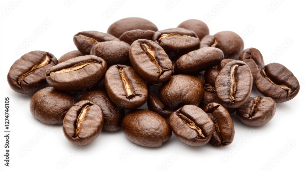 Fototapeta premium Close-up of a pile of roasted coffee beans showcasing their rich texture and color