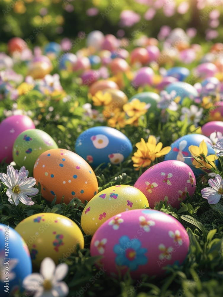 An image of a vibrant flower field filled with brightly colored Easter eggs, symbolizing the festive spirit and celebrations. An image of a vibrant flower field filled with brightly colored Easter eggs, symbolizing the festive spirit and celebrations.