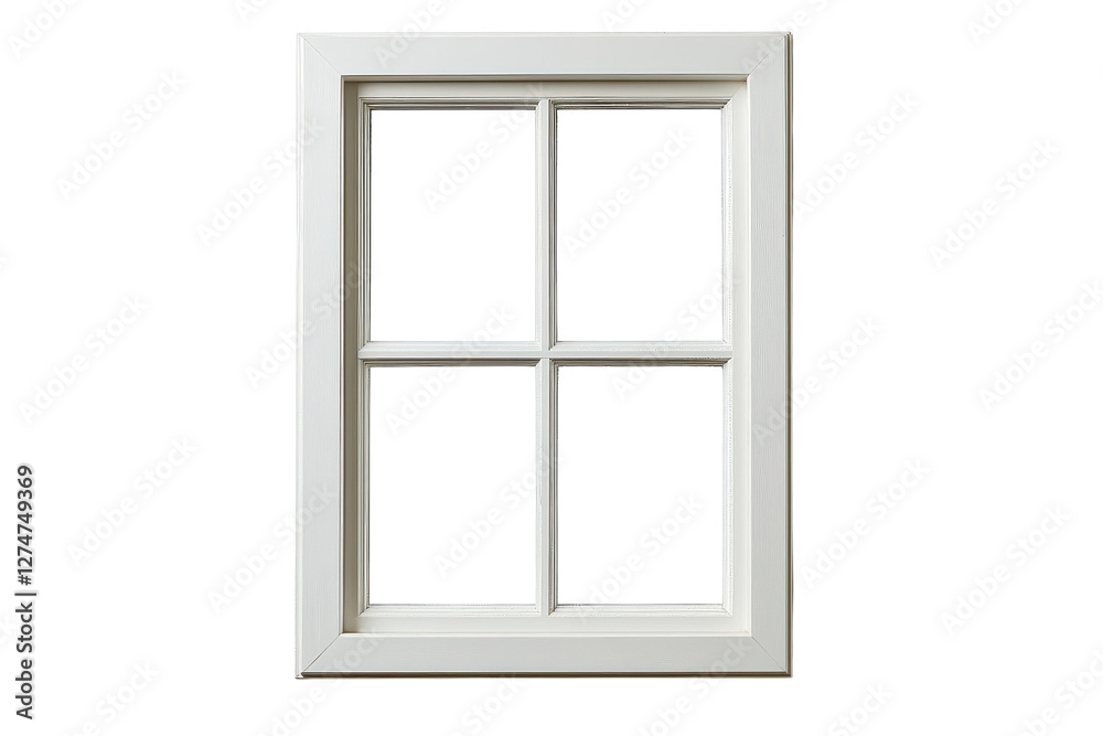 A minimalistic white window frame inviting natural light into a serene indoor space isolated on transparent background