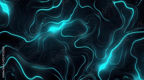 Electric Blue Topographic Map: Modern Abstract Technology Background Design