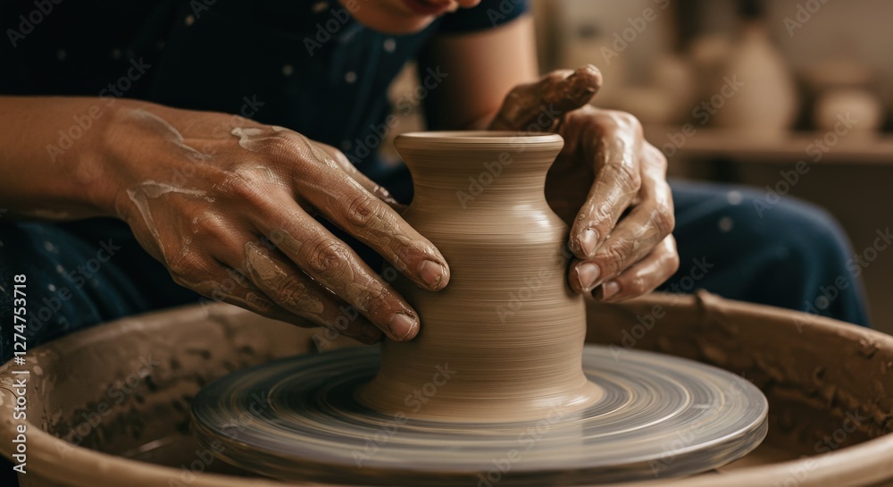Hands Shaping Clay on Pottery Wheel Hands Shaping Clay on Pottery Wheel
