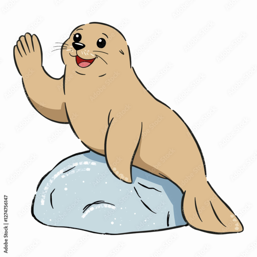 Obraz premium Cartoon Sea Lion Vector Illustration Hand Drawn Scalable Playful Marine Mammal Artwork