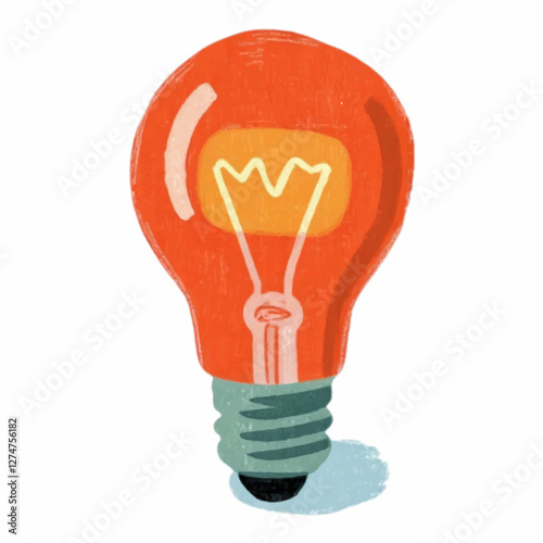 Illustration art of glowing red light bulb, isolated against a white background, ideal for innovation, technology, and modern design blogs.