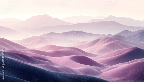 Misty purple mountain range landscape; tranquil serene view; wallpaper background; digital art; nature; abstract photo