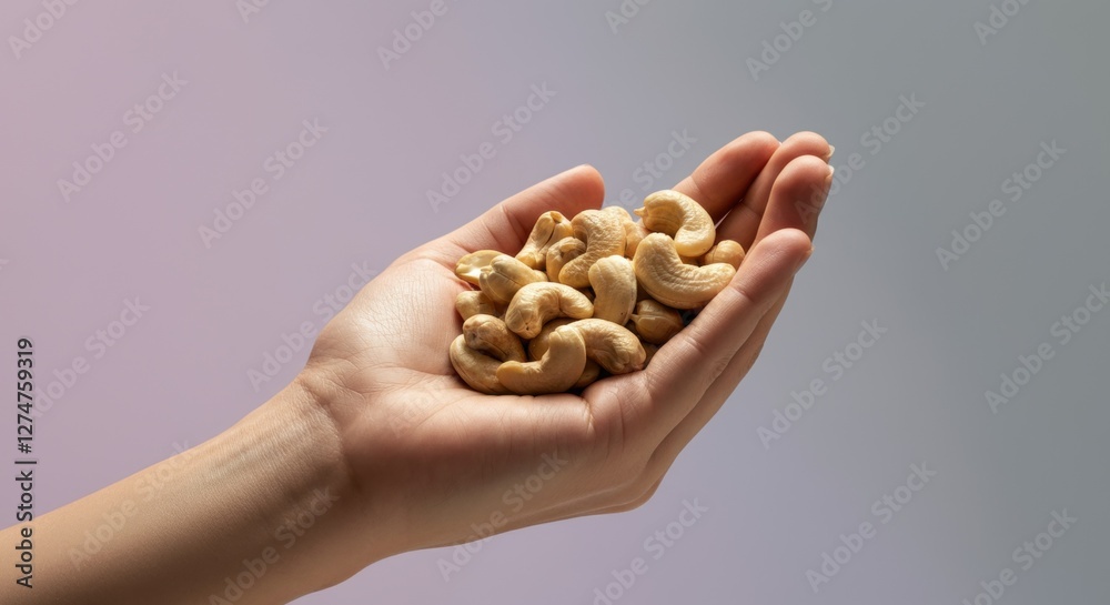 Handful of cashews against soft gradient background Handful of cashews against soft gradient background