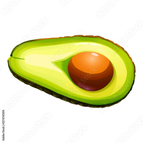 Illustration of an avocado slice showing the seed, perfect for food-related content, healthy eating blogs, or organic food packaging.