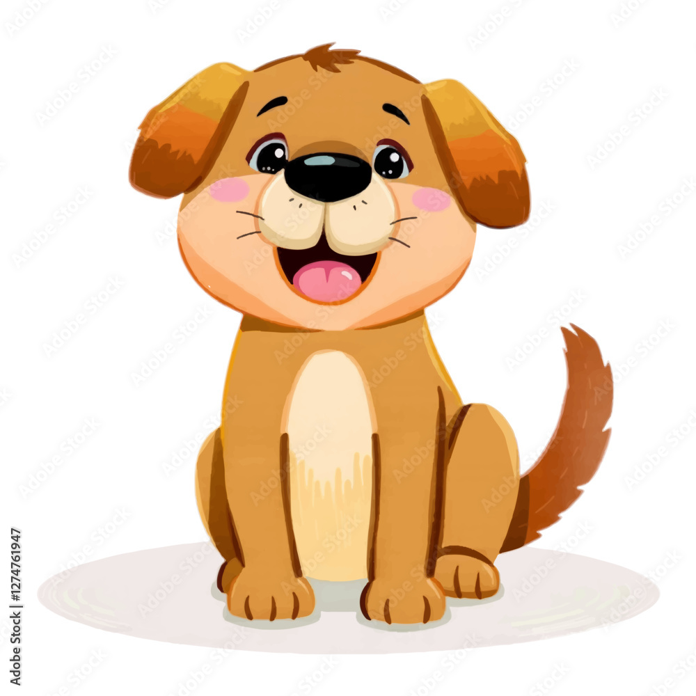 Obraz premium Illustration of a happy brown puppy, ideal for pet care branding, joyful designs, or animal adoption campaigns.