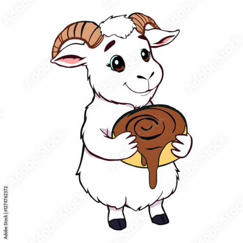 Illustration of a sheep with a cinnamon roll, perfect for cozy-themed designs, bakery menus, or animal lovers’ visuals.
