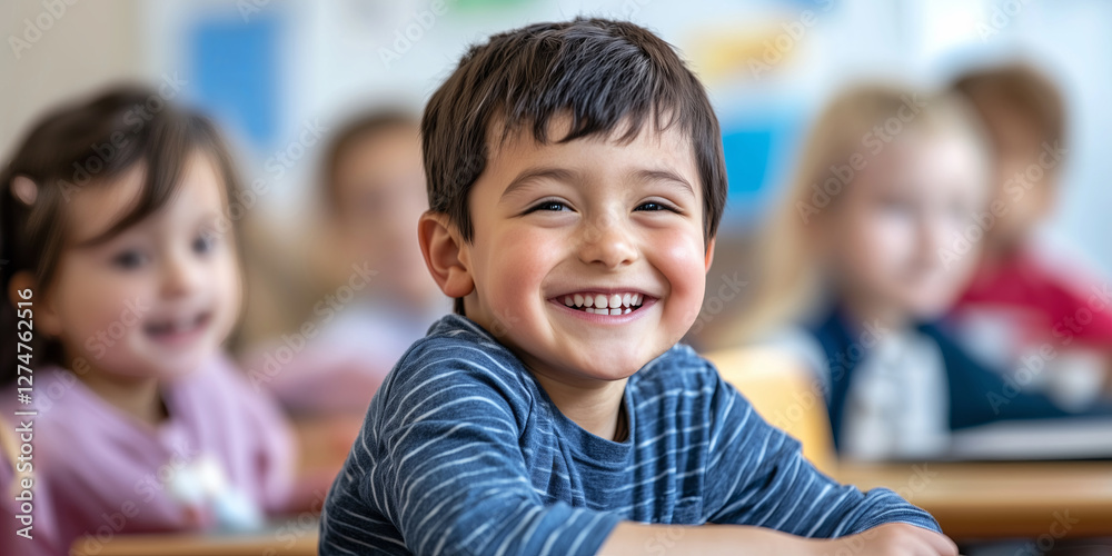 Cheerful school children in classroom at lesson Cheerful school children in classroom at lesson