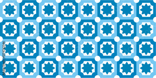 Simple shapes seamless pattern vector. Blue tile background pattern illustration.