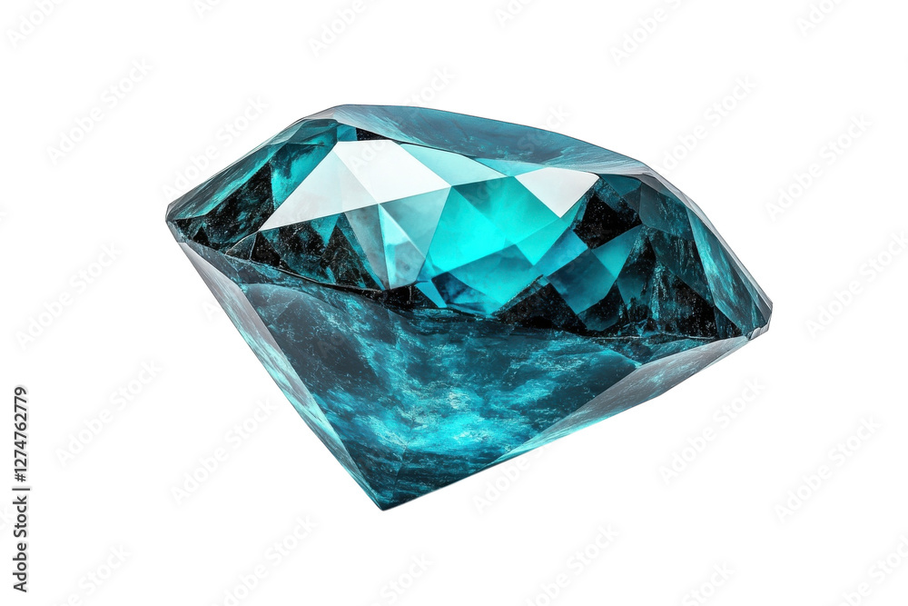 A stunning aqua crystal gem reflecting light in a mesmerizing display of colors isolated on transparent background A stunning aqua crystal gem reflecting light in a mesmerizing display of colors isolated on transparent background