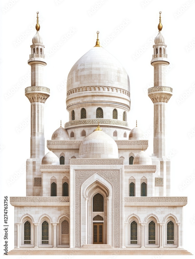 Fototapeta premium Five-domed building, tall minarets, Islamic architecture.