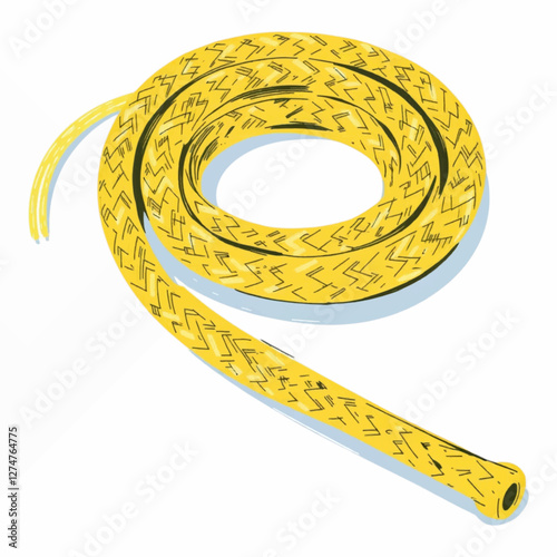 Illustration art of coiled bright yellow nylon rope, isolated on a white background
