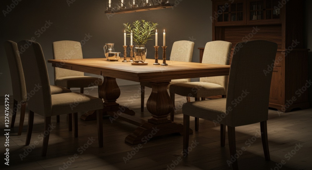 Dining Room with Large Wooden Table and Matching Chairs Dining Room with Large Wooden Table and Matching Chairs