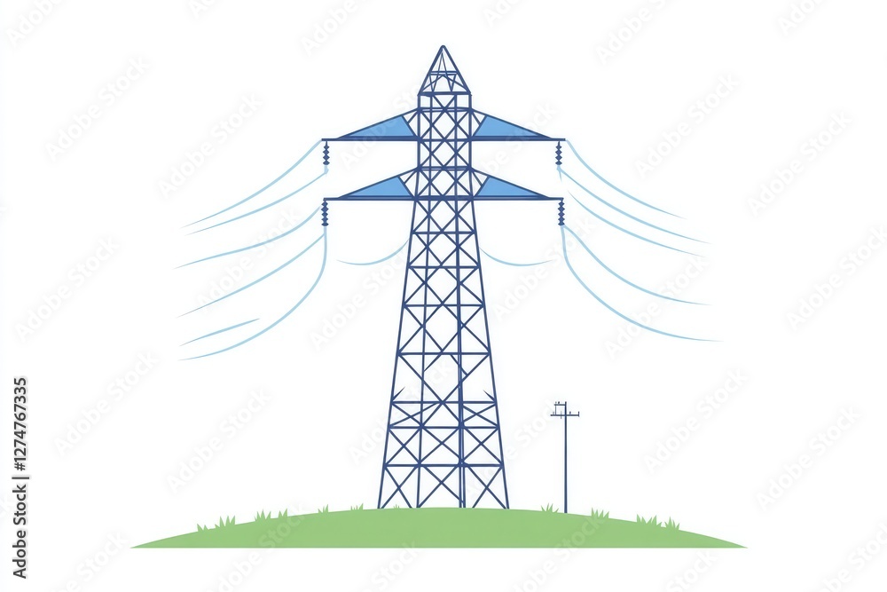 Electric Grid Pylon: A stylized illustration of a tall electric grid pylon, with power lines strung across, providing a vital link in the energy supply chain. Electric Grid Pylon: A stylized illustration of a tall electric grid pylon, with power lines strung across, providing a vital link in the energy supply chain.