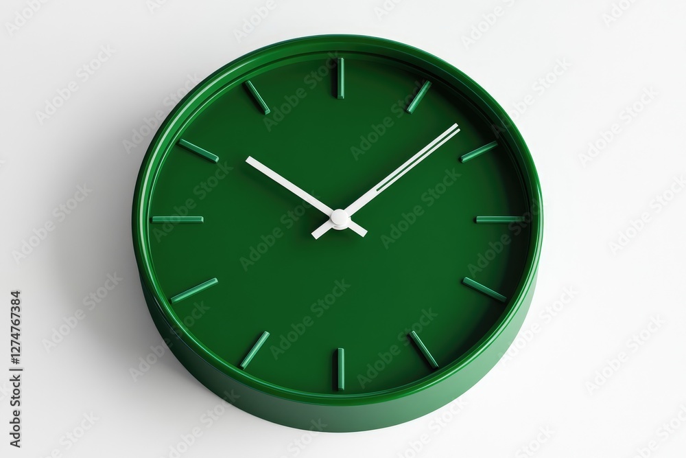 Emerald Time: A modern, minimalist clock in a vibrant shade of emerald green, telling time with simple, elegant hands Emerald Time: A modern, minimalist clock in a vibrant shade of emerald green, telling time with simple, elegant hands
