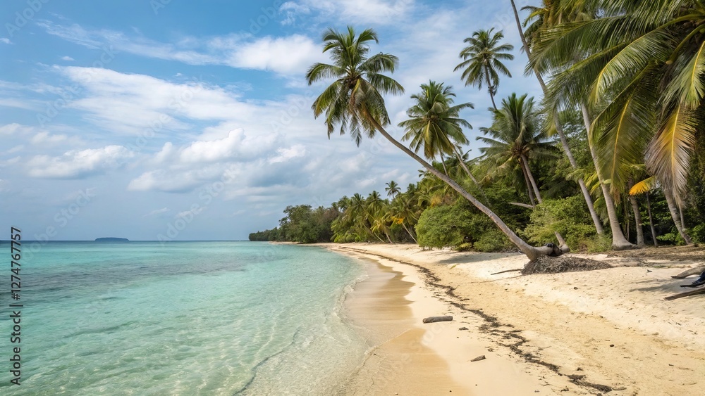 tropical beach with palm trees. tropical beach with palm trees.