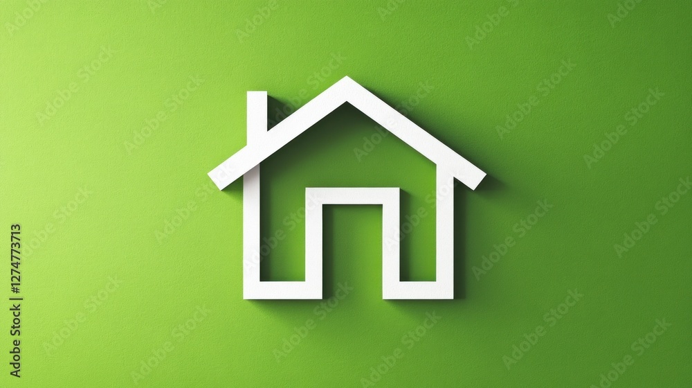 Green wall, white house icon, shadow, home concept Green wall, white house icon, shadow, home concept