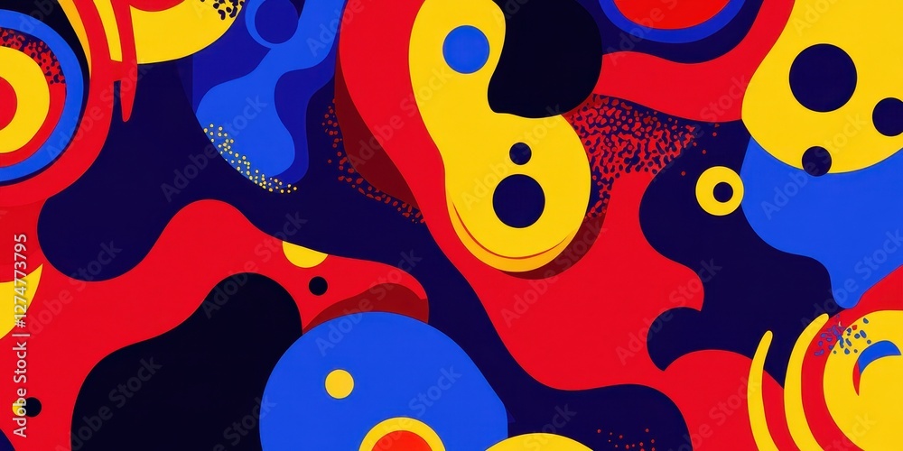 Fototapeta premium Bright abstract composition featuring shapes and colors like yellow red blue