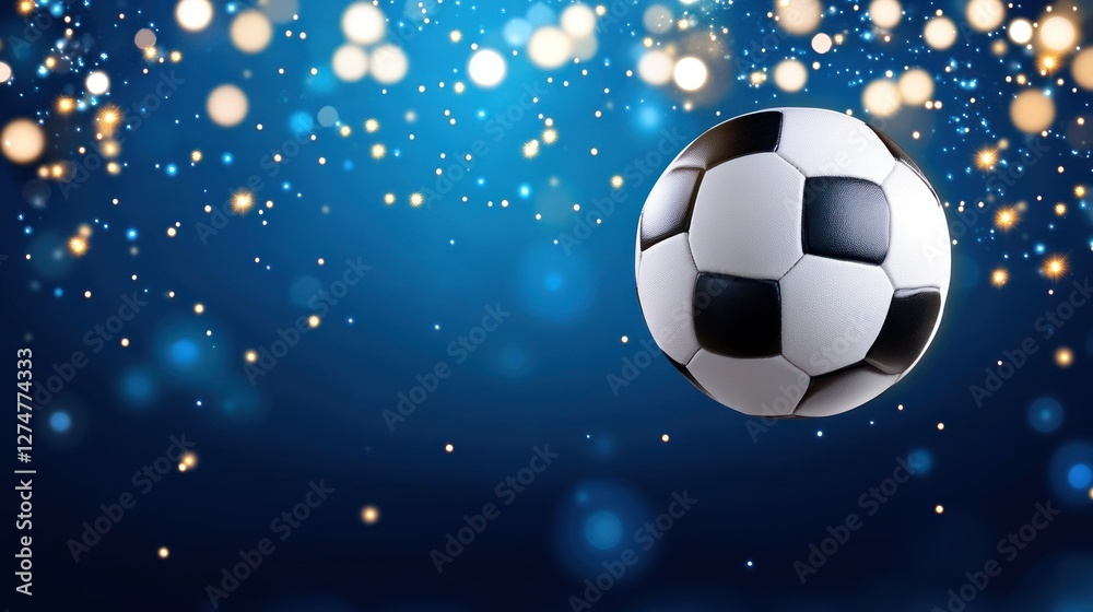 Naklejka premium Soccer Ball on Blue Background with Sparkle