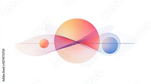 Abstract arrangement featuring spheres and intersecting colorful lines