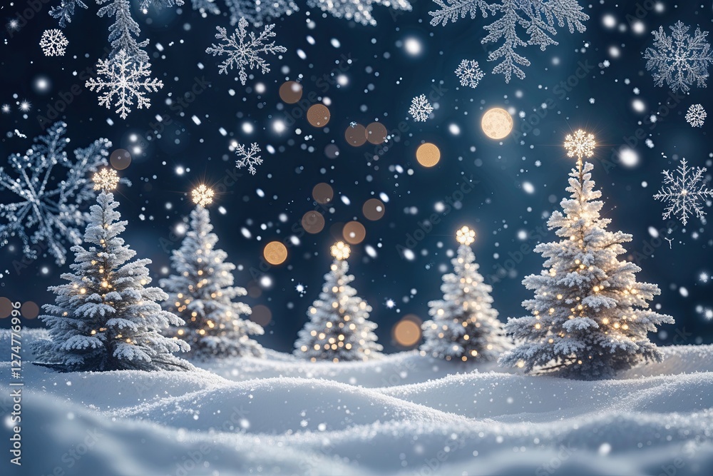 Obraz premium Cozy Winter Scene with Sparkling Snowflakes and Enchanting Seasonal Snowfall