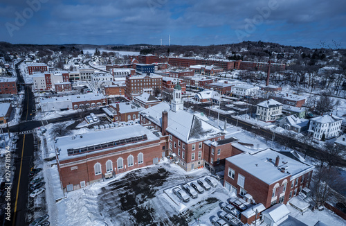 Fototapeta Naklejka Na Ścianę i Meble -  Aerial view of Gardner, Massachusetts in winter 