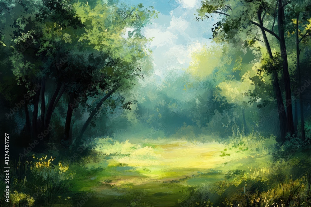 Sunlit Path in a Lush Green Forest Sunlit Path in a Lush Green Forest