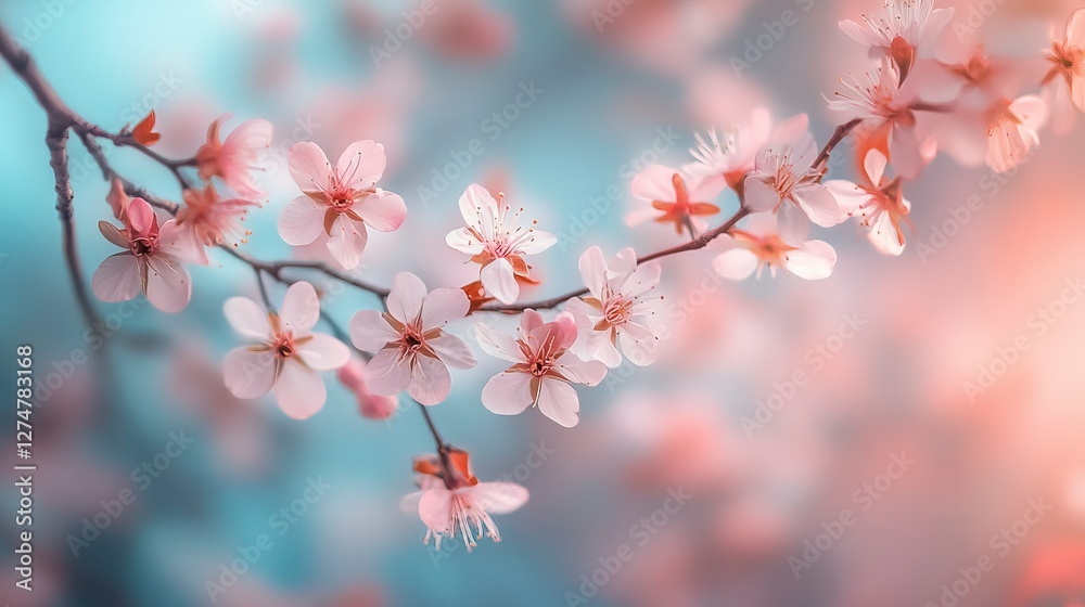 During the spring equinox festival, delicate cherry blossoms bloom, capturing the essence of nature's renewal. Sunlight filters through the flowers, creating a colorful backdrop of awakening During the spring equinox festival, delicate cherry blossoms bloom, capturing the essence of nature's renewal. Sunlight filters through the flowers, creating a colorful backdrop of awakening