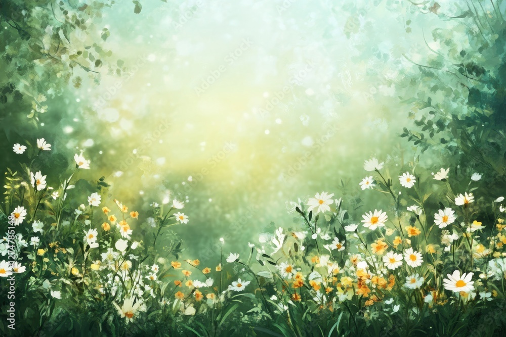 Fototapeta premium Dreamy floral scene, soft light, daisies.