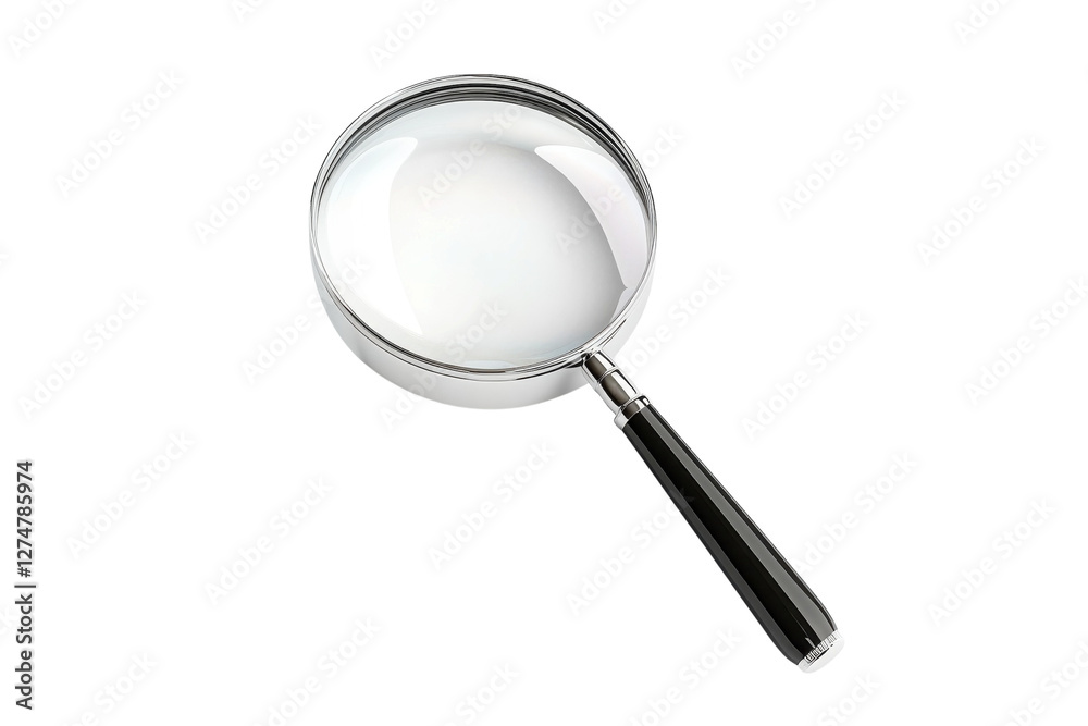 Discover hidden details with a polished magnifying glass on a bright white surface isolated on transparent background Discover hidden details with a polished magnifying glass on a bright white surface isolated on transparent background