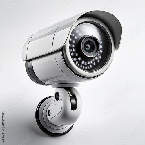 una camara de vigilancia ip, grabacion, circuito, aislada on white background, mockup3