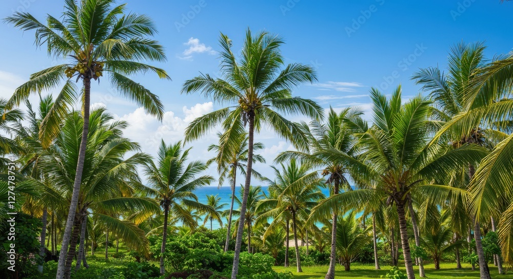 Tropical Landscape with Palm Trees and Coconuts Tropical Landscape with Palm Trees and Coconuts