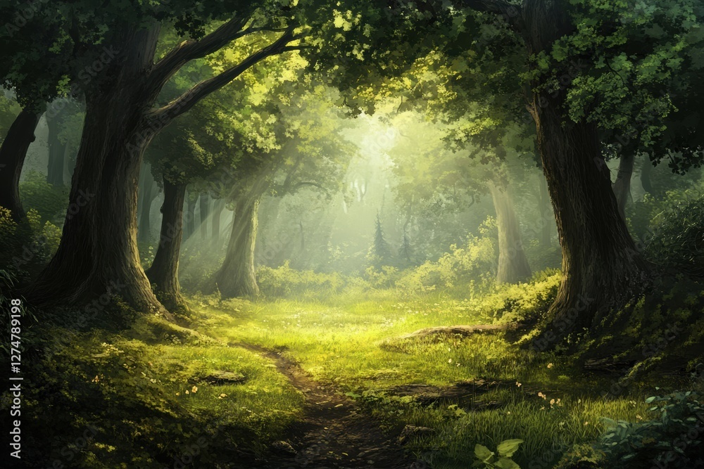 Fototapeta premium Sunlit Path in a Mystical Forest