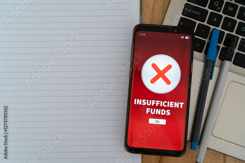 Insufficient funds notification at checkout. Problems with payment. No money concept.