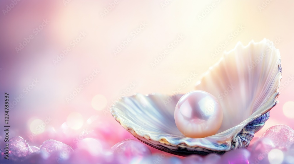 A close-up of a pearl inside a seashell with a soft pink hue in the background A close-up of a pearl inside a seashell with a soft pink hue in the background