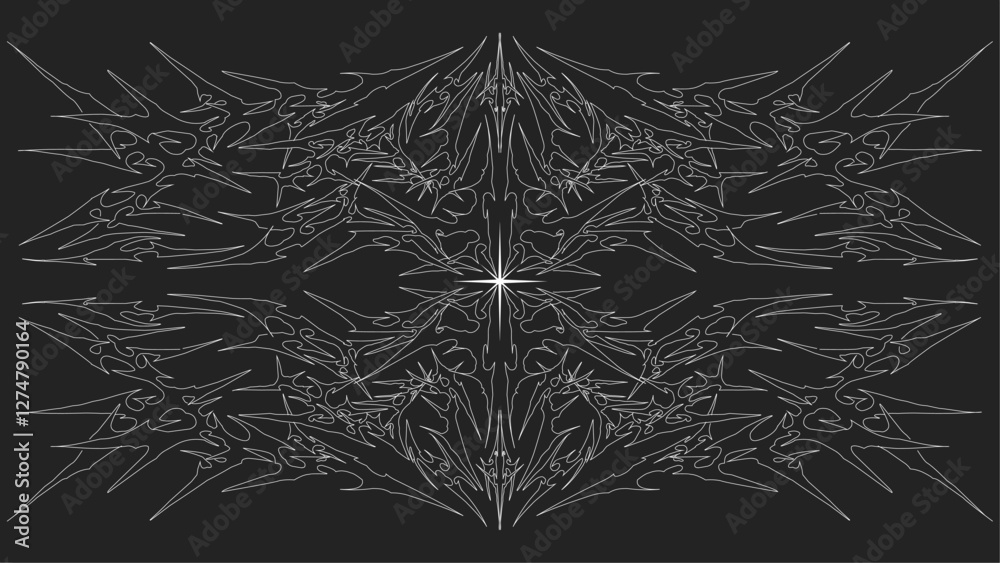 Neo tribal sigilism symmetrical shapes, cyber gothic element grunge y2k ornamental vector design on dark background