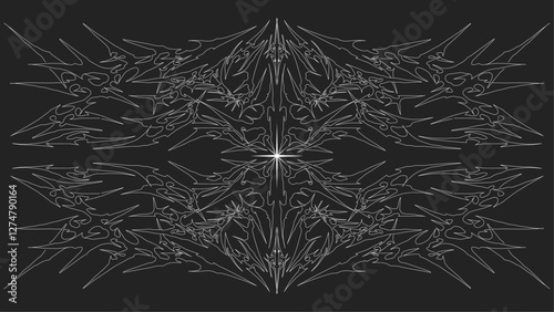 Neo tribal sigilism symmetrical shapes, cyber gothic element grunge y2k ornamental vector design on dark background