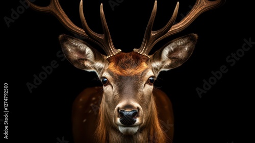 A stunning wild deer gracefully stepping against a black background, showcasing its natural beauty and elegance.