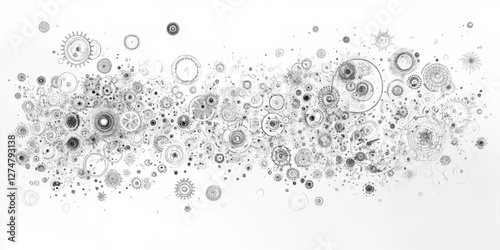 Wallpaper Mural Complex drawing shows gears wheels and circles scattered on white Torontodigital.ca