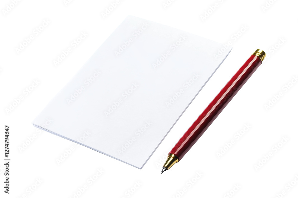A blank canvas awaits creativity with a red pen beside an empty notepad ready for ideas isolated on transparent background A blank canvas awaits creativity with a red pen beside an empty notepad ready for ideas isolated on transparent background