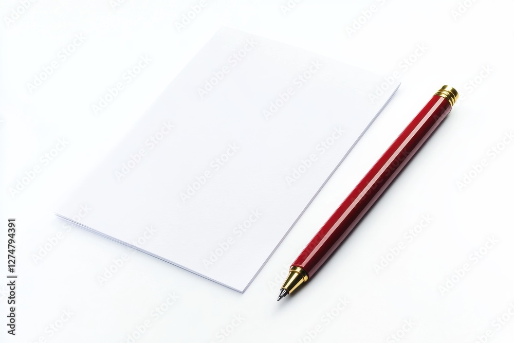 A blank canvas awaits creativity with a red pen beside an empty notepad ready for ideas isolated on transparent background A blank canvas awaits creativity with a red pen beside an empty notepad ready for ideas isolated on transparent background