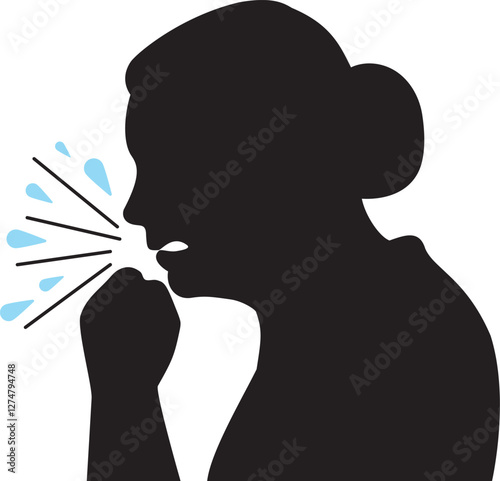 Old woman suffering from Cough, Symptom of Flu.
