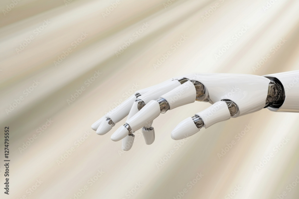 A robotic hand is shown in a blurry image, with the fingers spread out A robotic hand is shown in a blurry image, with the fingers spread out