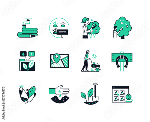 Gardening and farming - line design style icons set